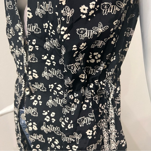 Vintage Howard Wolf Dallas Sleeveless Blouse Vest Black Monochrome Floral Prints - Picture 5 of 13